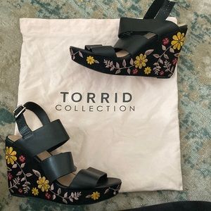 Torrid Black Wedges with Floral Embroidery